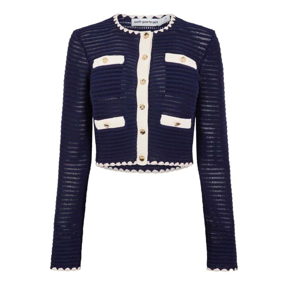 Self-Portrait Womens/Ladies Crochet Cardigan / Navy
